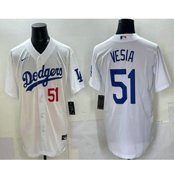 Men's Los Angeles Dodgers #51 Alex Vesia White Stitched Cool Base Nike Jersey