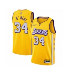 Youth Los Angeles Lakers #34 Shaquille O'Neal Swingman Gold Basketball Jersey - 2019 20 City Edition