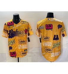 Men's Los Angeles Lakers Blank Yellow Limited Stitched Baseball Jersey