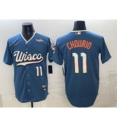 Men's Milwaukee Brewers #11 Jackson Chourio Mineral Blue 2026 World Series City Connect Stadium Stitched Baseball Jersey