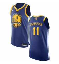 Men's Nike Golden State Warriors #11 Klay Thompson Authentic Royal Blue Road 2018 NBA Finals Bound NBA Jersey - Icon Edition