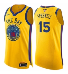 Youth Nike Golden State Warriors #15 Latrell Sprewell Swingman Gold 2018 NBA Finals Bound NBA Jersey - City Edition