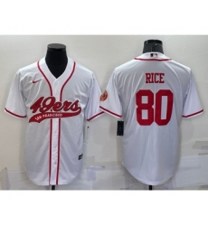 Men's San Francisco 49ers #80 Jerry Rice White With Patch Cool Base Stitched Baseball Jersey