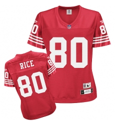 Reebok San Francisco 49ers #80 Jerry Rice Red Women's Throwback Team Color Replica NFL Jersey