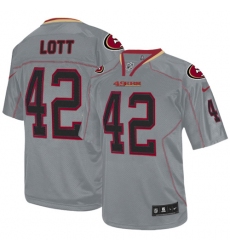Men's Nike San Francisco 49ers #42 Ronnie Lott Elite Lights Out Grey NFL Jersey