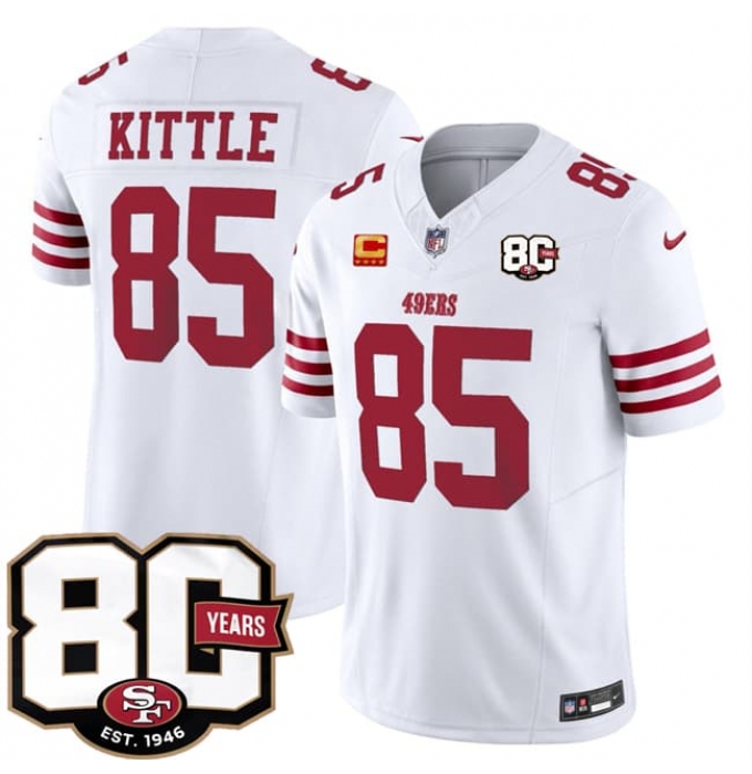 Men's San Francisco 49ers #85 George kittle White 80th Anniversary And 4-Star C 2026 F.U.S.E. Vapor Untouchable Limited Football Stitched Jersey