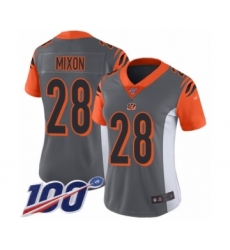 Women's Cincinnati Bengals #28 Joe Mixon Limited Silver Inverted Legend 100th Season Football Jersey