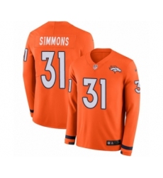 Youth Nike Denver Broncos #31 Justin Simmons Limited Orange Therma Long Sleeve NFL Jersey