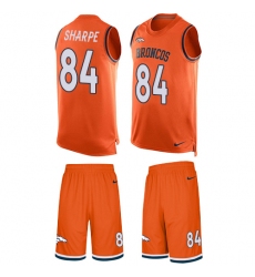 Men's Nike Denver Broncos #84 Shannon Sharpe Limited Orange Tank Top Suit NFL Jersey