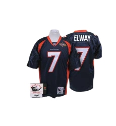 Mitchell And Ness Denver Broncos #7 John Elway Navy Blue Super Bowl Patch Authentic Throwback NFL Jersey