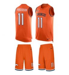 Men's Nike Denver Broncos #11 Carlos Henderson Limited Orange Tank Top Suit NFL Jersey