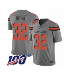 Youth Cleveland Browns #32 Jim Brown Limited Gray Inverted Legend 100th Season Football Jersey
