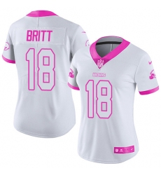 Women's Nike Cleveland Browns #18 Kenny Britt Limited White/Pink Rush Fashion NFL Jersey