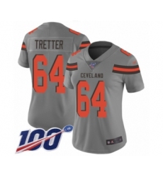 Women's Cleveland Browns #64 JC Tretter Limited Gray Inverted Legend 100th Season Football Jersey