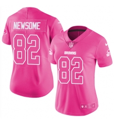 Women's Nike Cleveland Browns #82 Ozzie Newsome Limited Pink Rush Fashion NFL Jersey