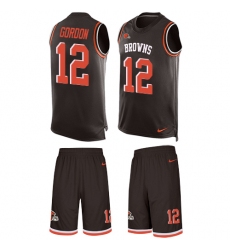 Men's Nike Cleveland Browns #12 Josh Gordon Limited Brown Tank Top Suit NFL Jersey