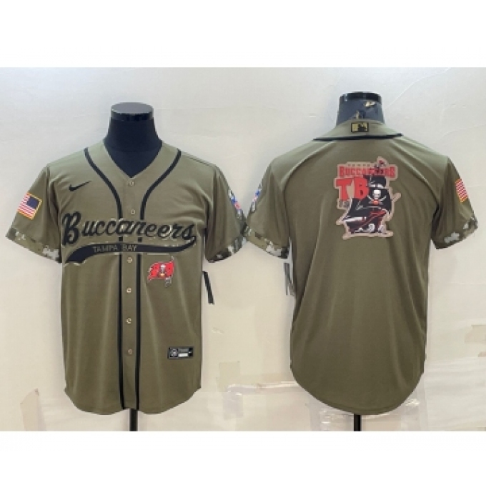 Men's Tampa Bay Buccaneers Olive Salute to Service Team Big Logo Cool Base Stitched Baseball Jersey