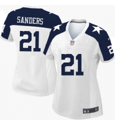 Women's Nike Dallas Cowboys #21 Deion Sanders Game White Throwback Alternate NFL Jersey