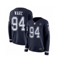 Women's Nike Dallas Cowboys #94 DeMarcus Ware Limited Navy Blue Therma Long Sleeve NFL Jersey
