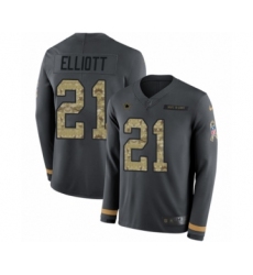 Youth Nike Dallas Cowboys #21 Ezekiel Elliott Limited Black Salute to Service Therma Long Sleeve NFL Jersey