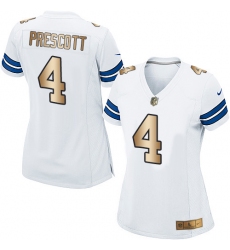 Women's Nike Dallas Cowboys #4 Dak Prescott Elite White/Gold NFL Jersey