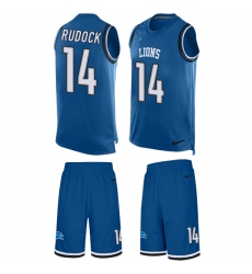 Men's Nike Detroit Lions #14 Jake Rudock Limited Light Blue Tank Top Suit NFL Jersey