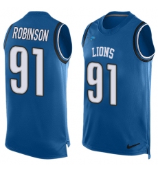 Men's Nike Detroit Lions #91 A'Shawn Robinson Limited Light Blue Player Name & Number Tank Top NFL Jersey