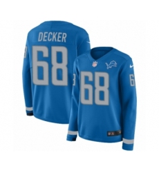 Women's Nike Detroit Lions #76 T.J. Lang Limited Blue Therma Long Sleeve NFL Jersey