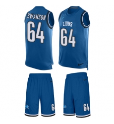 Men's Nike Detroit Lions #64 Travis Swanson Limited Light Blue Tank Top Suit NFL Jersey