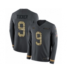 Men's Nike Baltimore Ravens #9 Justin Tucker Limited Black Salute to Service Therma Long Sleeve NFL Jersey Men's Nike Baltimore Ravens #9 Justin Tucker Limited Black Salute to Service Therma Long Sleeve NFL Jersey