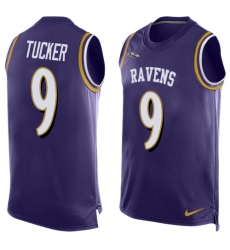Men's Nike Baltimore Ravens #9 Justin Tucker Limited Purple Player Name & Number Tank Top NFL Jersey Men's Nike Baltimore Ravens #9 Justin Tucker Limited Purple Player Name & Number Tank Top NFL Jersey