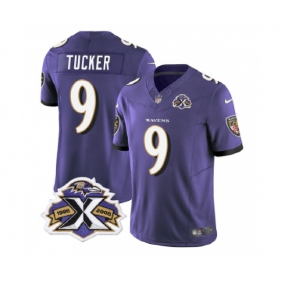 Men's Nike Baltimore Ravens #9 Justin Tucker Purple 2023 F.U.S.E Throwback Vapor Limited Stitched Jersey Men's Nike Baltimore Ravens #9 Justin Tucker Purple 2023 F.U.S.E Throwback Vapor Limited Stitched Jersey