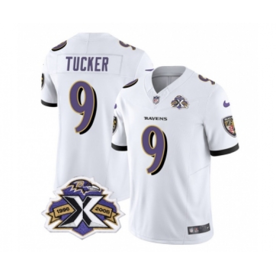 Men's Nike Baltimore Ravens #9 Justin Tucker White 2023 F.U.S.E Throwback Vapor Limited Stitched Jersey Men's Nike Baltimore Ravens #9 Justin Tucker White 2023 F.U.S.E Throwback Vapor Limited Stitched Jersey