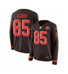 Women's Nike Cleveland Browns #85 David Njoku Limited Brown Therma Long Sleeve NFL Jersey