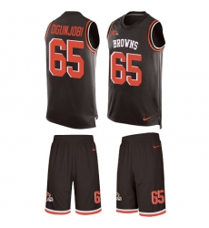 Men's Nike Cleveland Browns #65 Larry Ogunjobi Limited Brown Tank Top Suit NFL Jersey