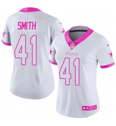 Women's Nike Dallas Cowboys #41 Keith Smith Limited White/Pink Rush Fashion NFL Jersey