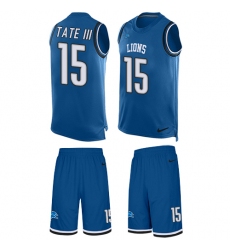 Men's Nike Detroit Lions #15 Golden Tate III Limited Light Blue Tank Top Suit NFL Jersey