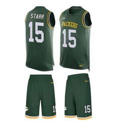Men's Nike Green Bay Packers #15 Bart Starr Limited Green Tank Top Suit NFL Jersey