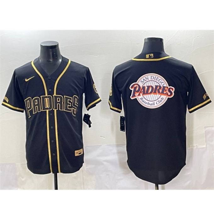 Men's San Diego Padres Team Big Logo Black Gold Stitched Baseball Jersey