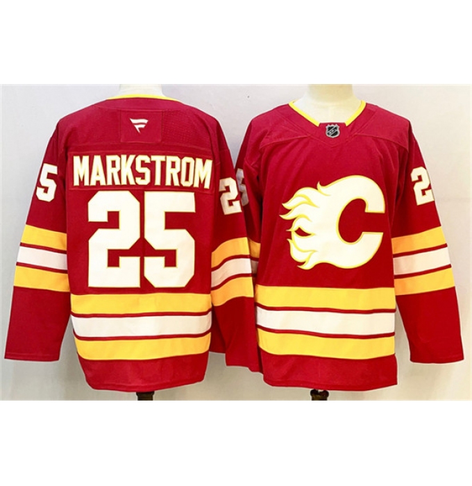 Men's Calgary Flames #25 Jacob Markstrom Red 2024-25 Home Stitched Hockey Jersey