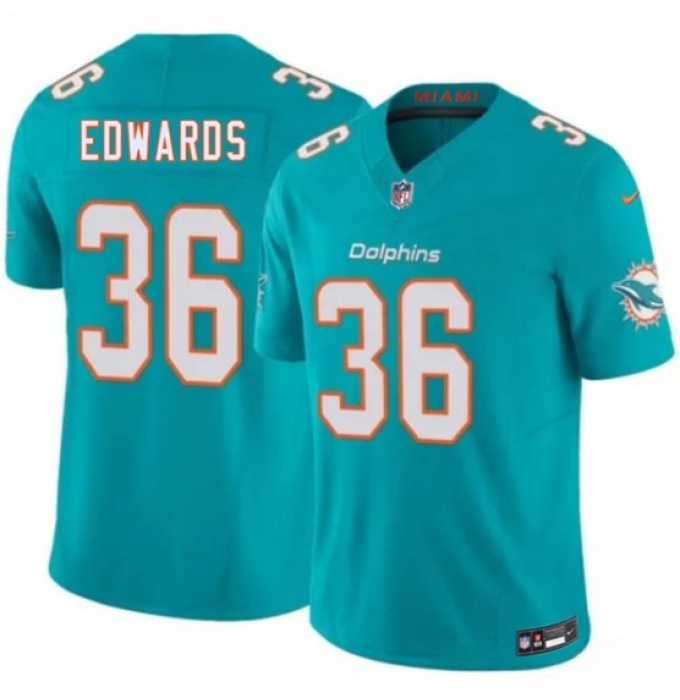 Men's Miami Dolphins #36 Donovan Edwards Aqua 2026 F.U.S.E. Vapor Limited Football Stitched Jersey