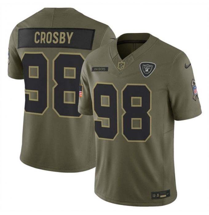 Men's Las Vegas Raiders #98 Maxx Crosby Olive 2025 Salute to Service Limited Football Stitched Jersey