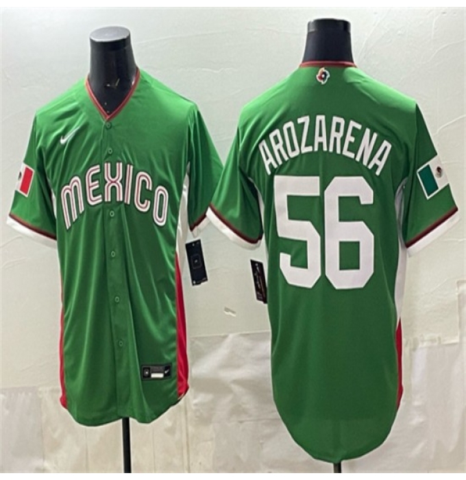 Men's Mexico Baseball #56 Randy Arozarena Green 2026 World Baseball Classic Home Stadium Stitched Jersey