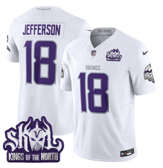 Men's Minnesota Vikings #18 Justin Jefferson White 2025 F.U.S.E. Winter Warrior Skol Vapor Limited Football Stitched Jersey