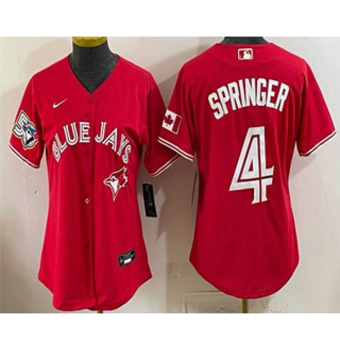 Women's Toronto Blue Jays #4 George Springer Red 50 Seasons Stitched Jersey