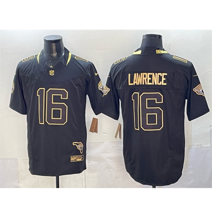 Men's Jacksonville Jaguars #16 Trevor Lawrence Black Gold 2025 F.U.S.E. With Vapor Untouchable Limited Stitched Jersey