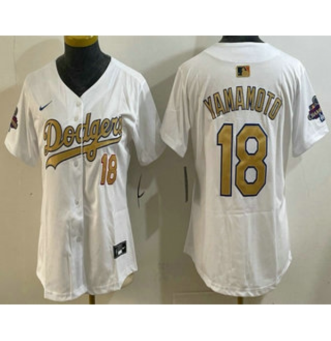 Women's Los Angeles Dodgers #18 Yoshinobu Yamamoto White 2025 Gold Collection Limited Stitched Jersey