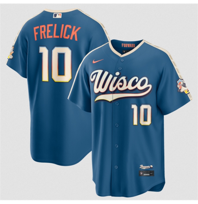 Men's Milwaukee Brewers #10 Sal Frelick Mineral Blue 2026 City Connect Stadium Stitched Stitched Baseball Jersey