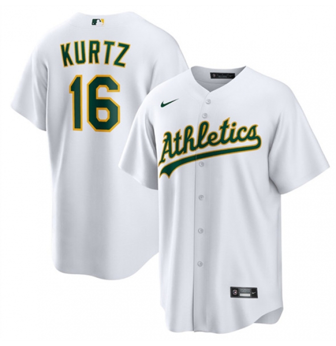 Men's Oakland Athletics #16 Nick Kurtz White Cool Base Stitched Jersey