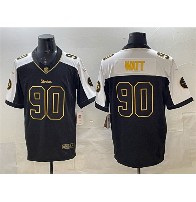 Men's Pittsburgh Steelers #90 T.J. Watt Black White F.U.S.E. Vapor Untouchable Limited Football Stitched Jersey